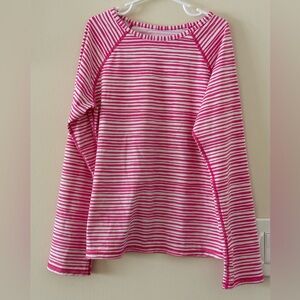 {Garnet Hill Kids}-Size: 10-Girls Pink and White Striped Swim Rash Guard